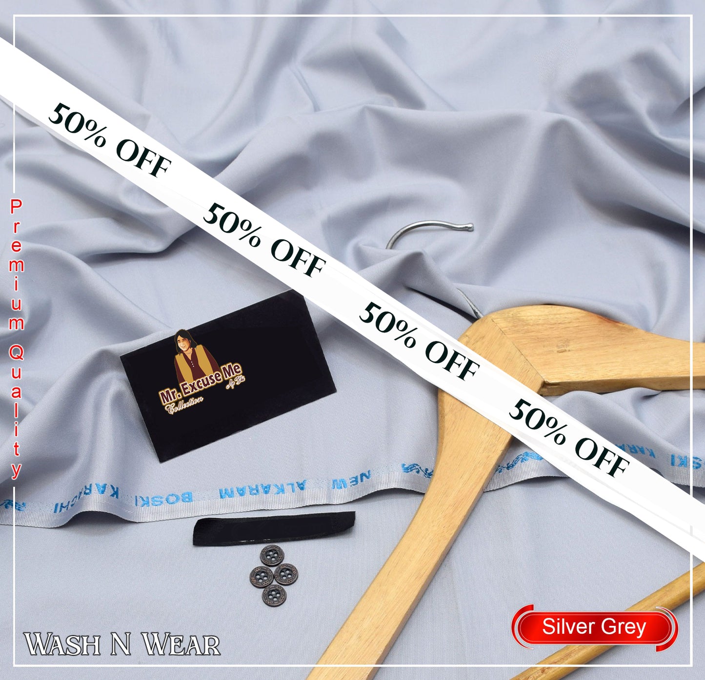 Wash & Wear - Unstitched - Silver Grey