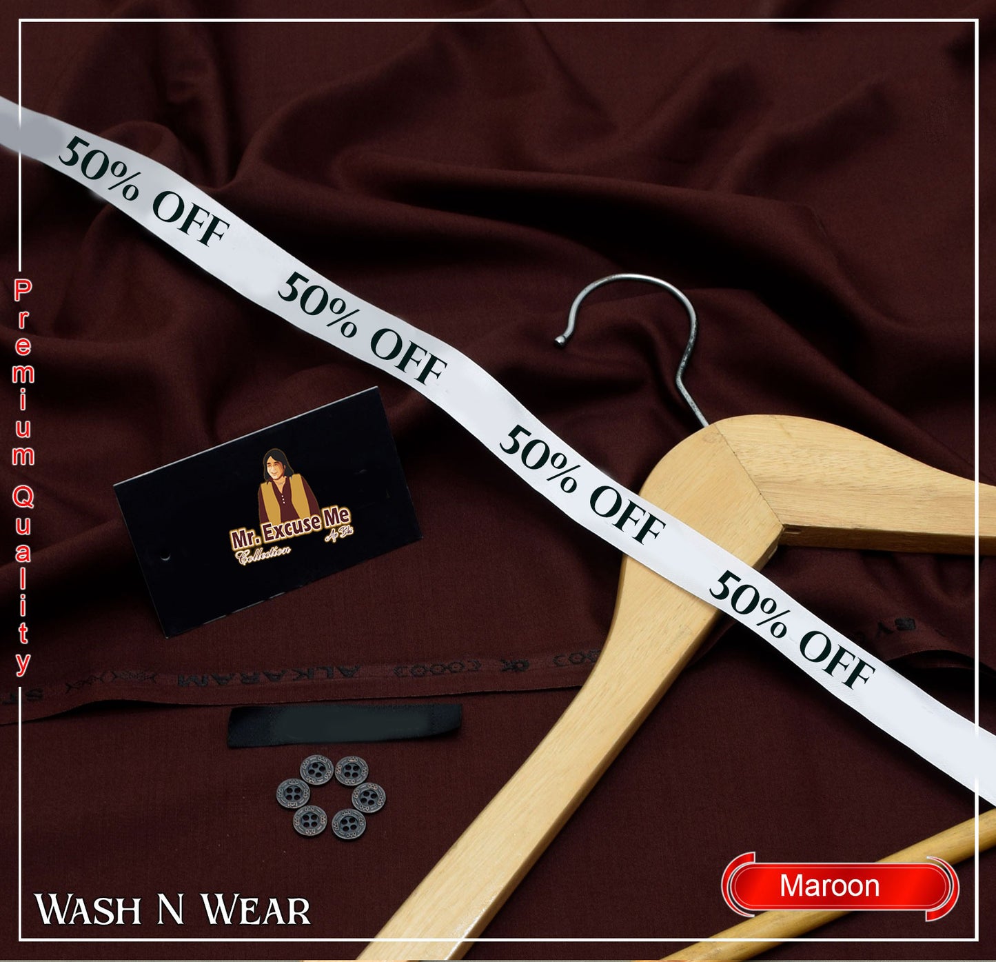 Wash & Wear - Unstitched - Maroon