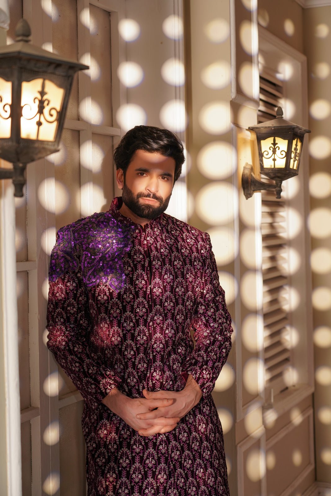 Sherwani Purple Embroidered