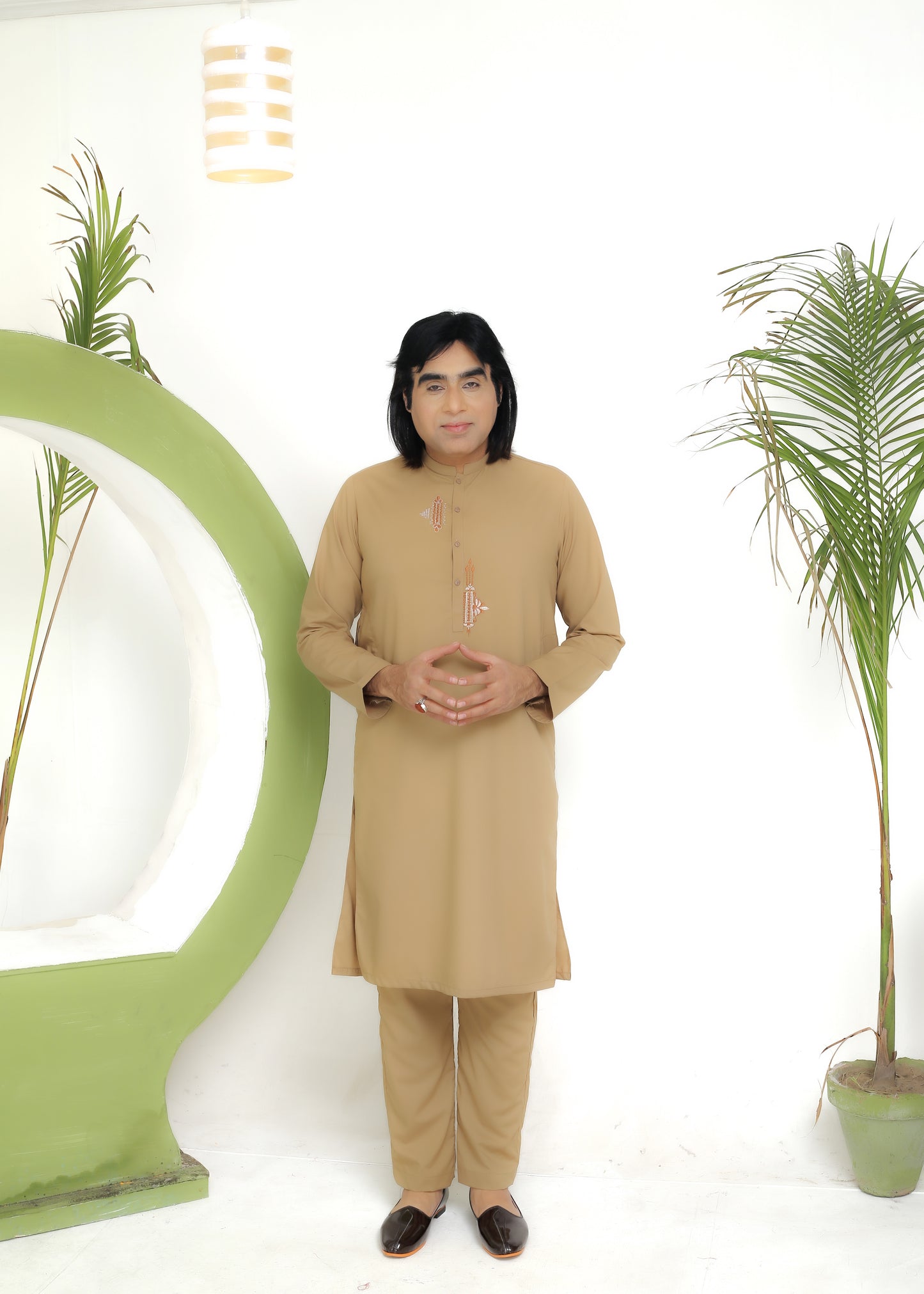 Golden Kurta Pajama With Embroidery Eid Special