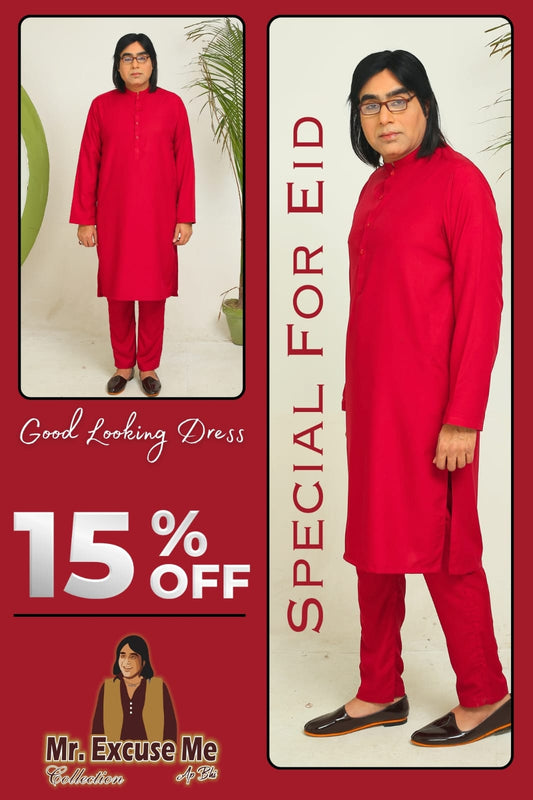 Red Plain Kurta Pajama for Eid Special