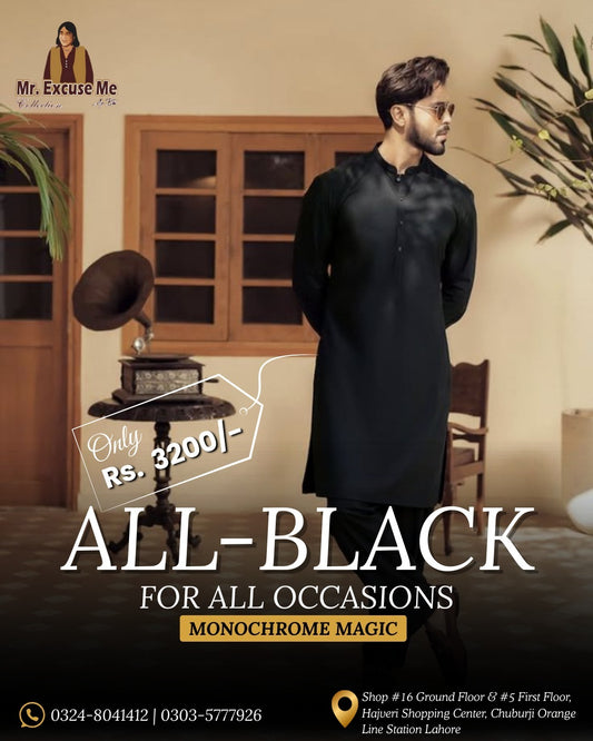 All-Black Men's Kurta – Classic Monochrome Style