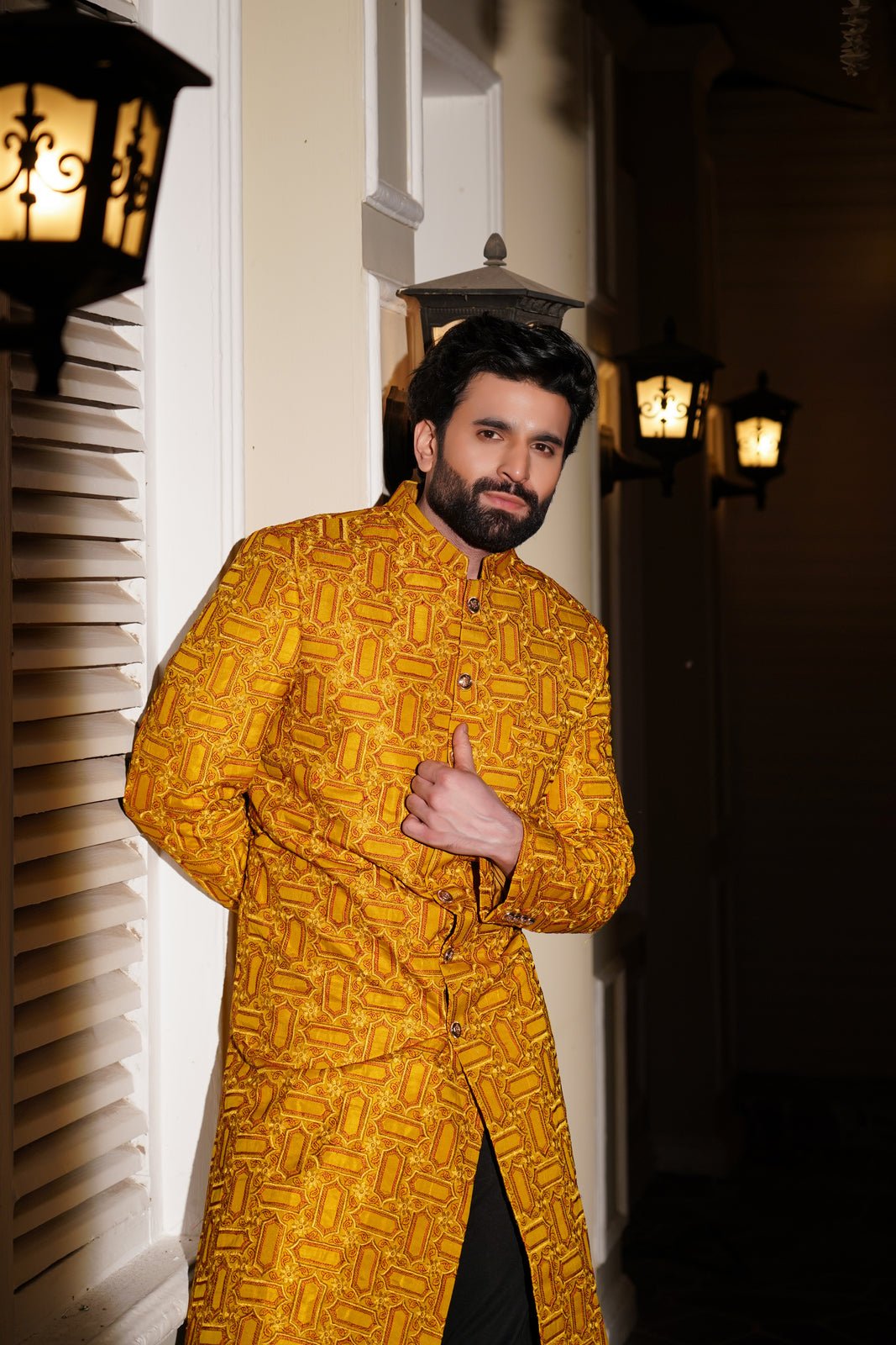 Opulent Yellow  sherwani Embroidered