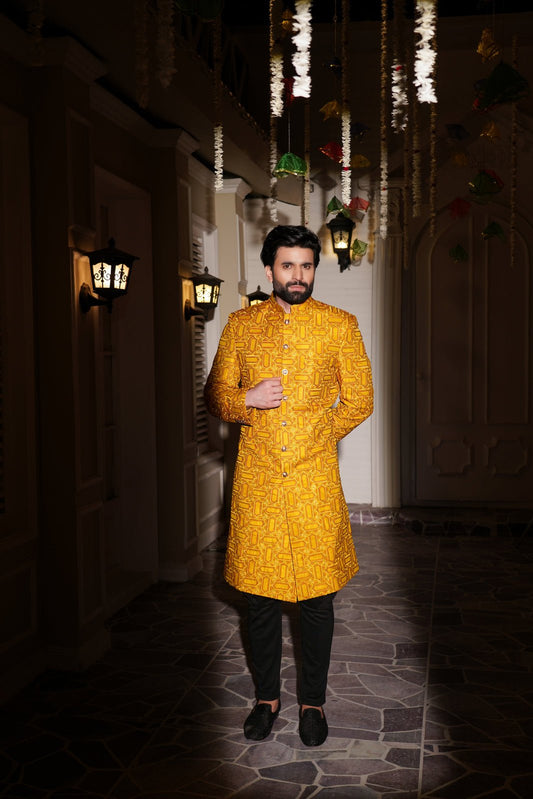 Opulent Yellow  sherwani Embroidered