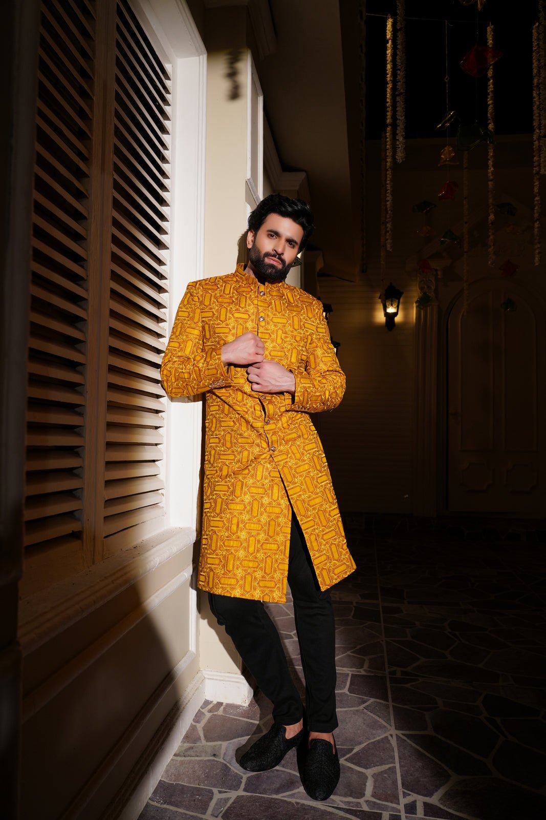 Opulent Yellow  sherwani Embroidered