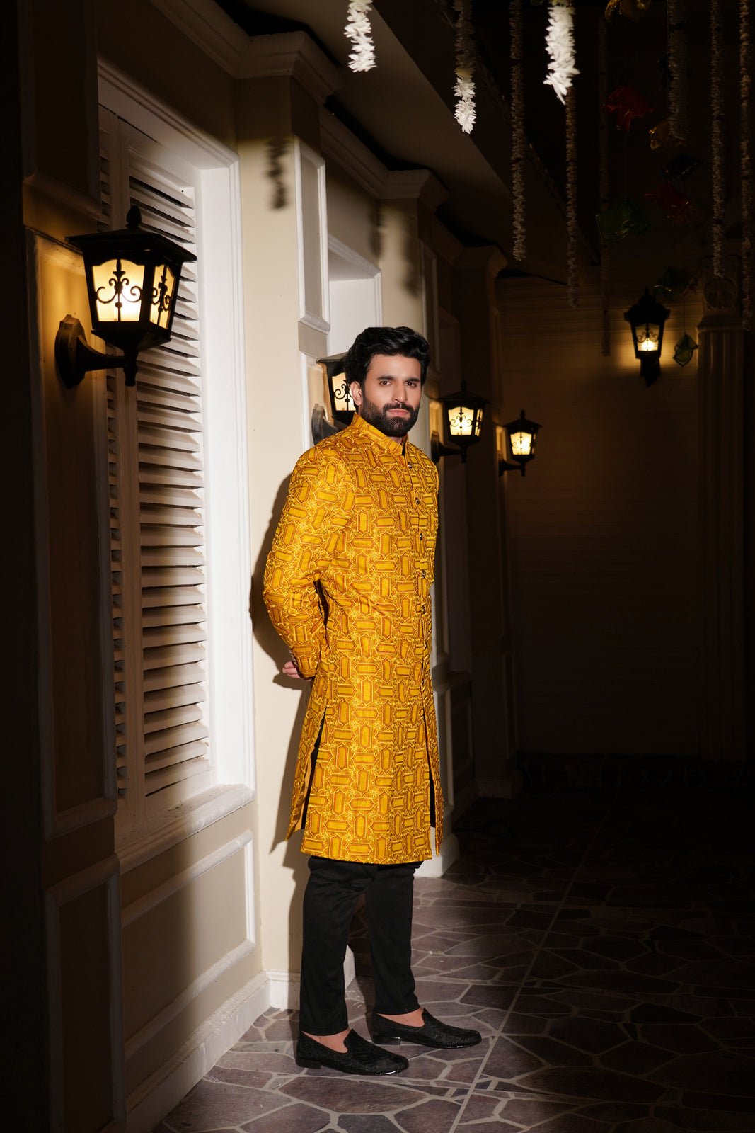 Opulent Yellow  sherwani Embroidered