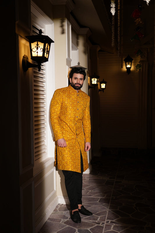 Opulent Yellow  sherwani Embroidered