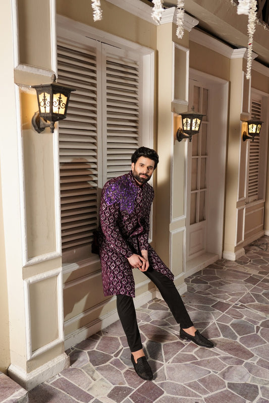 Sherwani Purple Embroidered