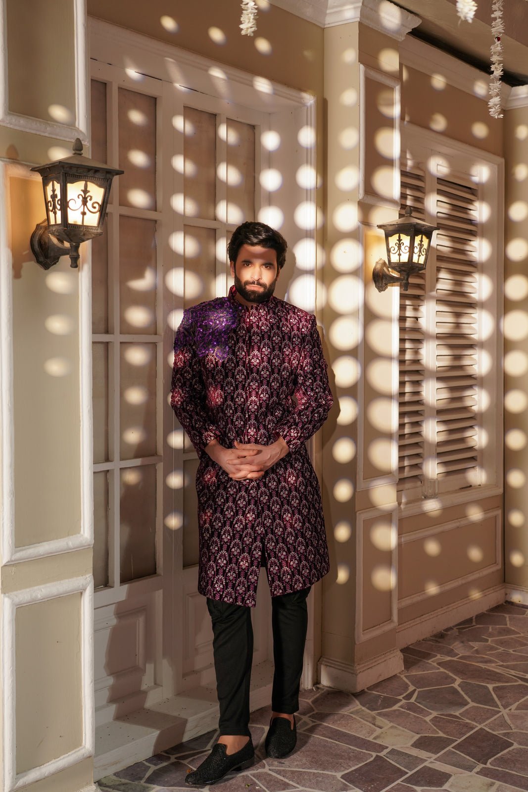Sherwani Purple Embroidered